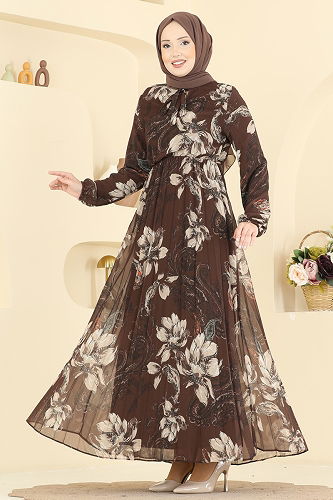 moda selvim الفستان بني 5035ANT466 - Thumbnail