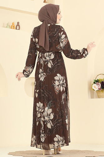 moda selvim الفستان بني 5035ANT466 - Thumbnail