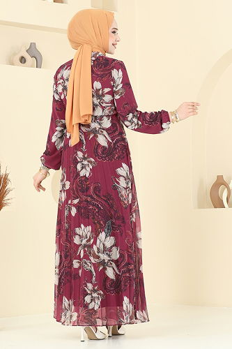 moda selvim Dress 5035ANT466 Cherry - Thumbnail