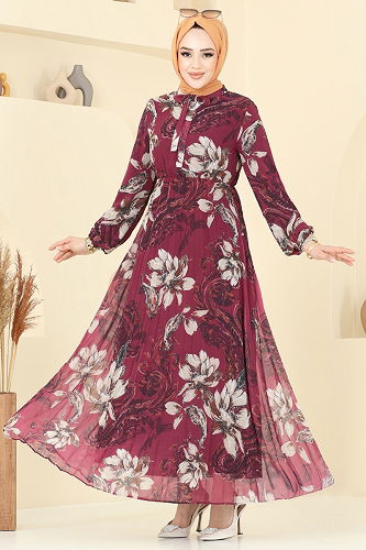 moda selvim Dress 5035ANT466 Cherry - Thumbnail