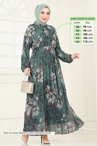 moda selvim الفستان أخضر باهت 5035ANT466 - Thumbnail