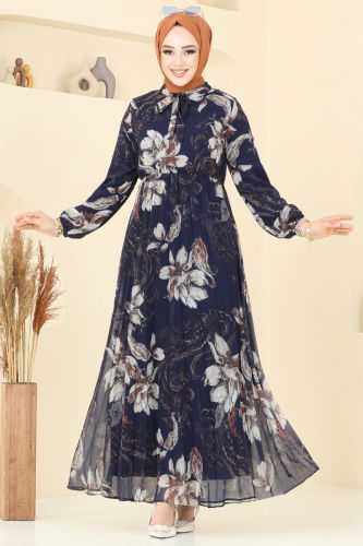 moda selvim Dress 5035ANT466 Navy Blue - Thumbnail