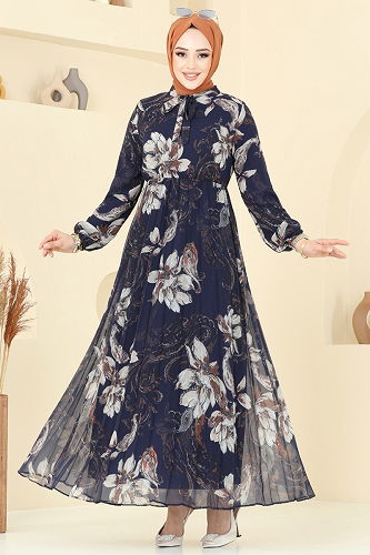 moda selvim Dress 5035ANT466 Navy Blue - Thumbnail