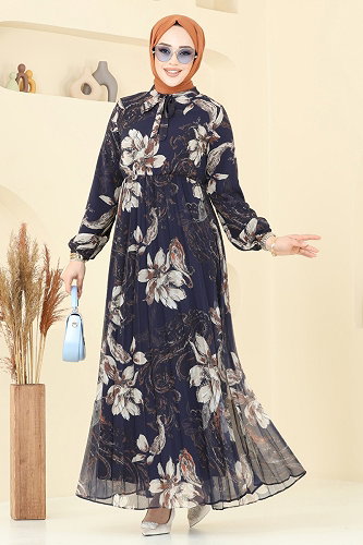 moda selvim Dress 5035ANT466 Navy Blue - Thumbnail
