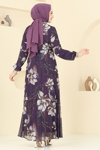 moda selvim Dress 5035ANT466 Purple - Thumbnail