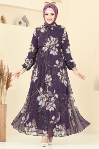 moda selvim Dress 5035ANT466 Purple - Thumbnail