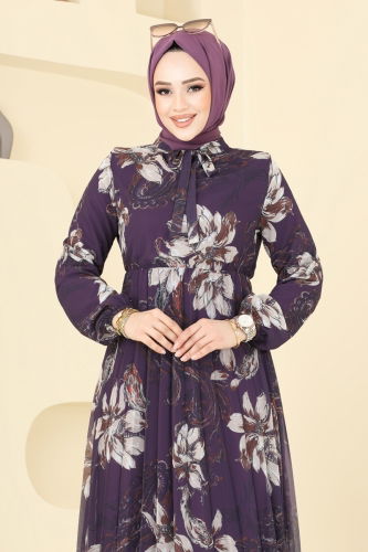 moda selvim Dress 5035ANT466 Purple - Thumbnail