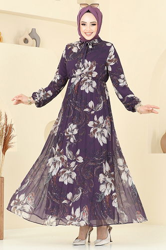 moda selvim الفستان أرجواني 5035ANT466 - Thumbnail