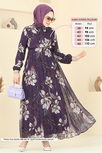 moda selvim الفستان أرجواني 5035ANT466 - Thumbnail