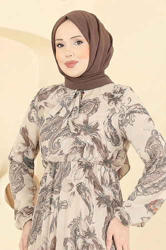 moda selvim Dress 5035ANT466 Stone - Thumbnail