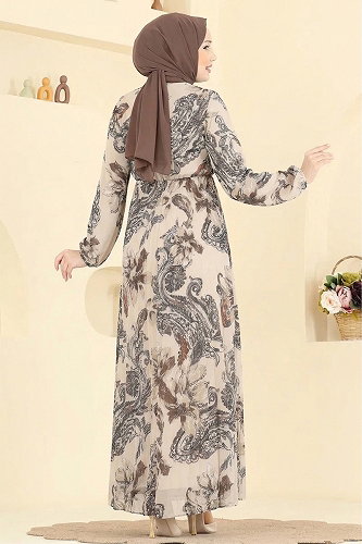 moda selvim Dress 5035ANT466 Stone - Thumbnail