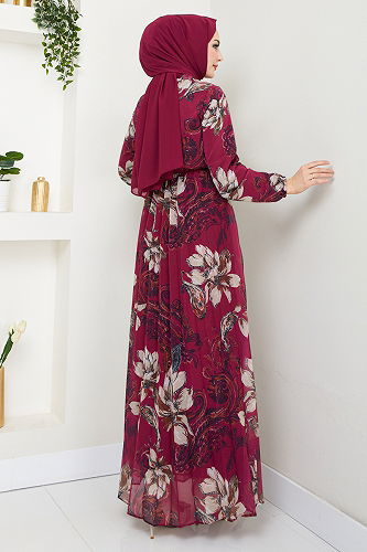 moda selvim Dress 5035ANT904-M Cherry - Thumbnail