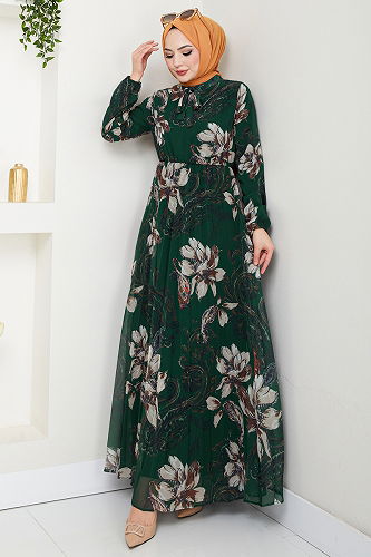 moda selvim Dress 5035ANT904-M Emerald - Thumbnail