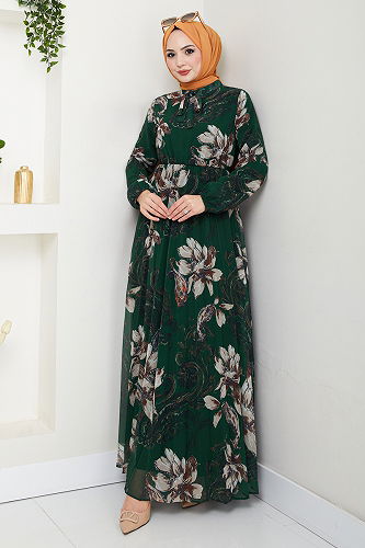 moda selvim Dress 5035ANT904-M Emerald - Thumbnail