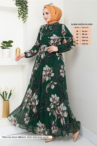 moda selvim الفستان زيتي 5035ANT904-M - Thumbnail