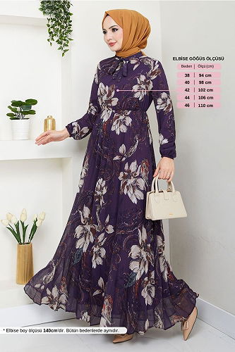 moda selvim Dress 5035ANT904-M Purple - Thumbnail