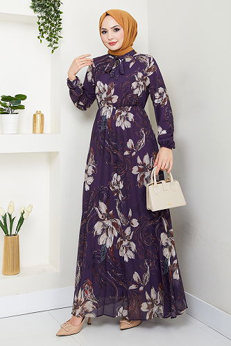 moda selvim الفستان أرجواني 5035ANT904-M - Thumbnail