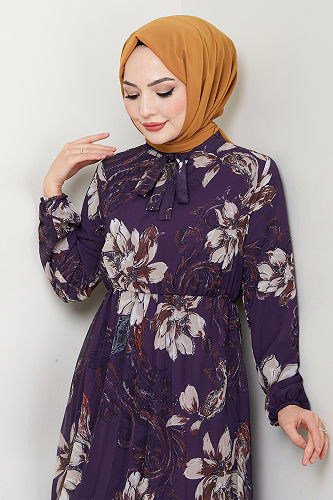 moda selvim الفستان أرجواني 5035ANT904-M - Thumbnail