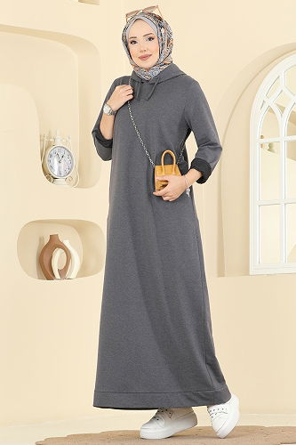 moda selvim الفستان رمادي غامق 5042UZ662 - Thumbnail