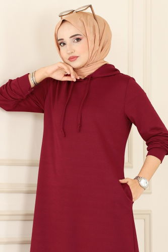 moda selvim Dress 5042UZ662 Burgundy - Thumbnail