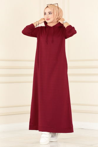 moda selvim Dress 5042UZ662 Burgundy - Thumbnail