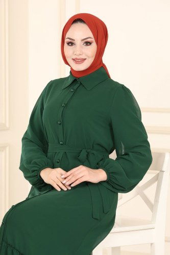 moda selvim 5060AB368 الزيتي فستان - Thumbnail