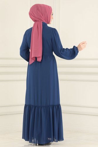 moda selvim Dress 5060AB368 Indigo - Thumbnail