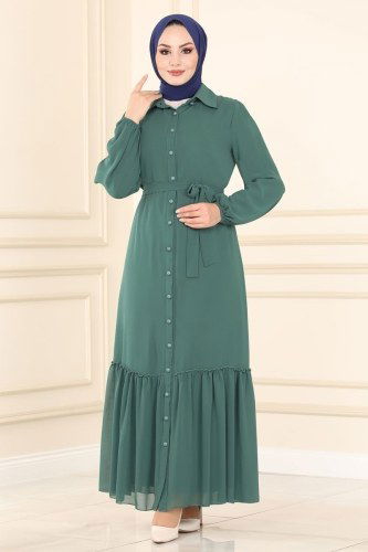 moda selvim 5060AB368 تركوازي فستان - Thumbnail
