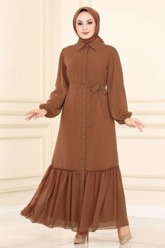 moda selvim Dress 5060AB368 Tan - Thumbnail