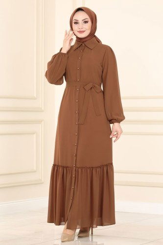 moda selvim 5060AB368 رملي فستان - Thumbnail