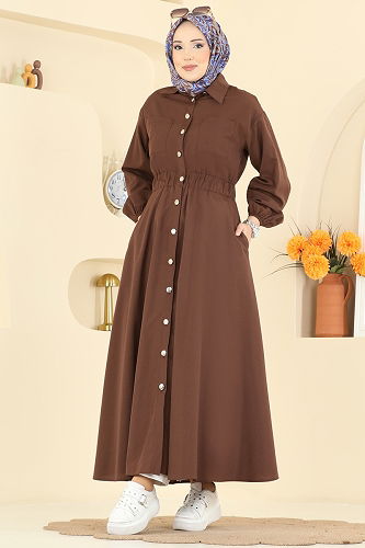 moda selvim الفستان بني 5071DNZ1187 - Thumbnail
