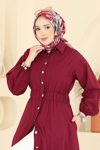 moda selvim Dress 5071DNZ1187 Burgundy - Thumbnail