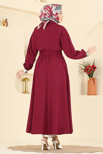moda selvim Dress 5071DNZ1187 Burgundy - Thumbnail