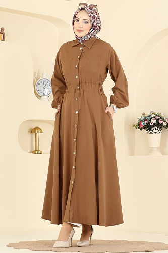 moda selvim الفستان عسلي 5071DNZ1187 - Thumbnail