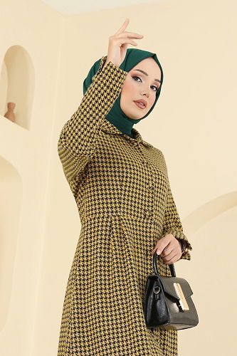 moda selvim Dress 5081ERK1158 Mustard - Thumbnail