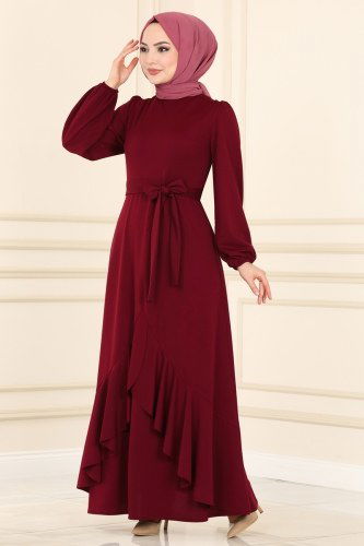 moda selvim 5083AB368 الخمري فستان - Thumbnail