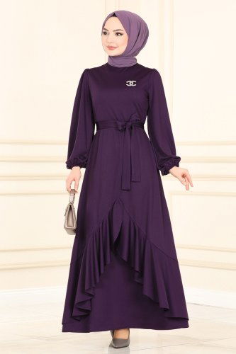 moda selvim Dress 5083AB368 Purple - Thumbnail