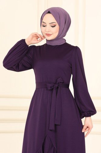 moda selvim 5083AB368 بنفسجي فستان - Thumbnail