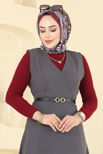 moda selvim DRESS 5095ERK1158 Anthracite - Thumbnail