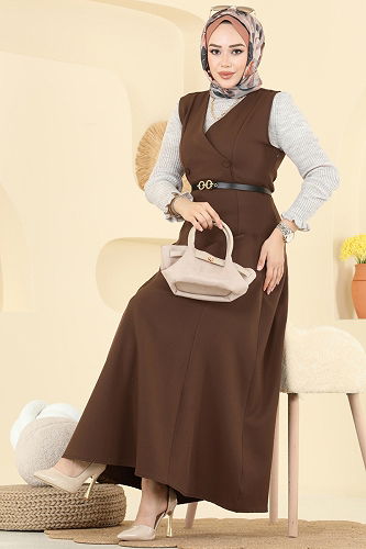 moda selvim DRESS 5095ERK1158 Brown - Thumbnail