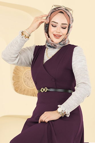 moda selvim DRESS 5095ERK1158 Damson - Thumbnail