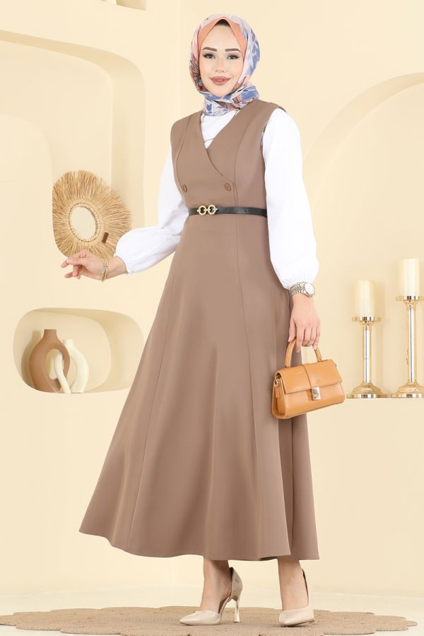 Modaselvim Jile فستان بلا اكمام بيج غامق 5095ERK1158