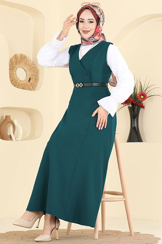 moda selvim فستان بلا اكمام بترولي 5095ERK1158 - Thumbnail