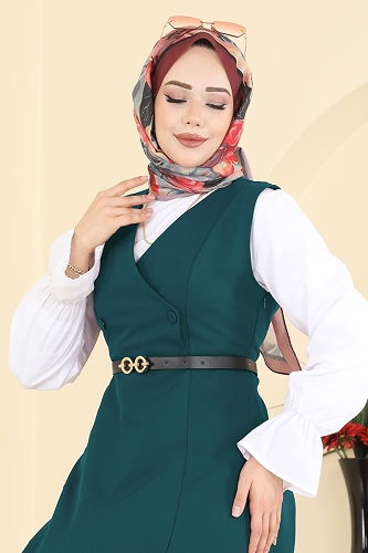 moda selvim فستان بلا اكمام بترولي 5095ERK1158 - Thumbnail