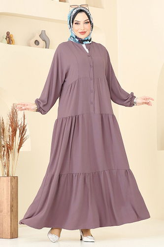 moda selvim Dress 5098UZ662 Dark Lilac - Thumbnail