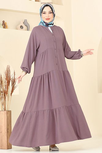 moda selvim الفستان ليلكي غامق 5098UZ662 - Thumbnail