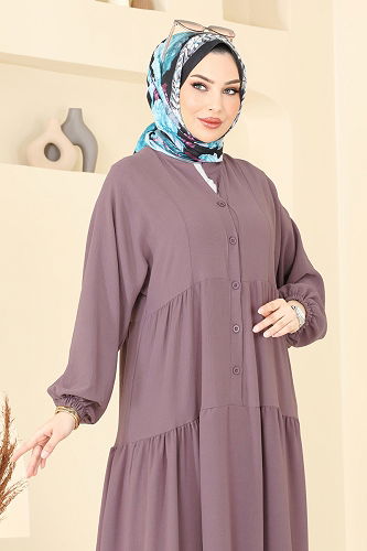 moda selvim الفستان ليلكي غامق 5098UZ662 - Thumbnail