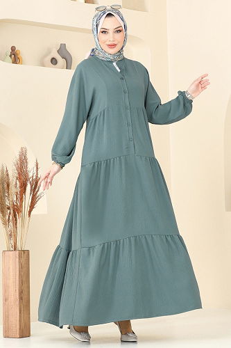 moda selvim الفستان أخضر باهت 5098UZ662 - Thumbnail