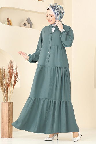 moda selvim الفستان أخضر باهت 5098UZ662 - Thumbnail