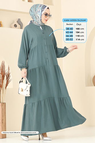 moda selvim الفستان أخضر باهت 5098UZ662 - Thumbnail